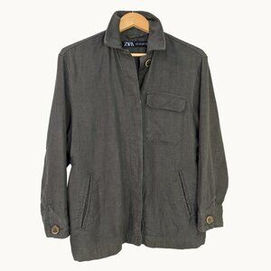 Zara Olive Green Oversized Utility Chore Jacket | Workwear | Size S